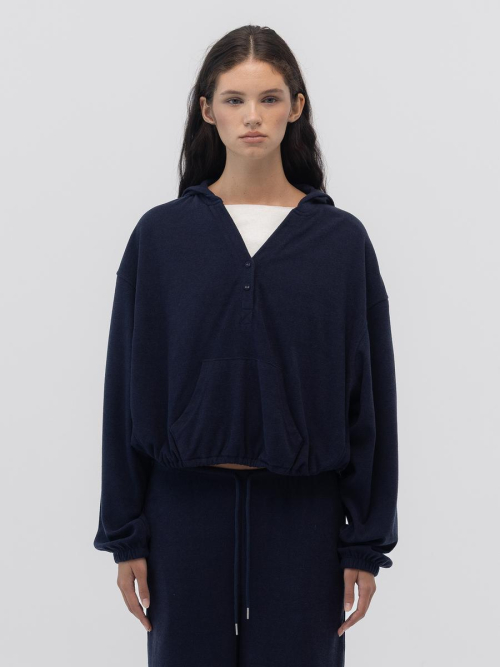 SNUG TERRY V-CUT HOODIE (NAVY)