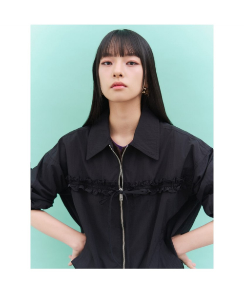 [민주킴] 나일론 프릴 블루종 아우터 블랙