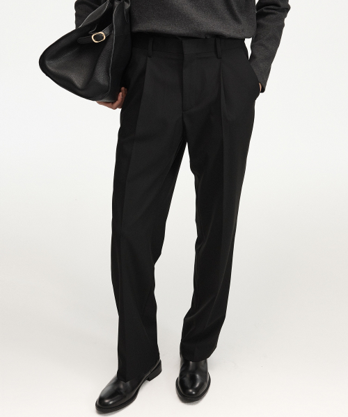 Wool Blend Comfort Semi-Wide Pants (Black) TNPA6F105BK