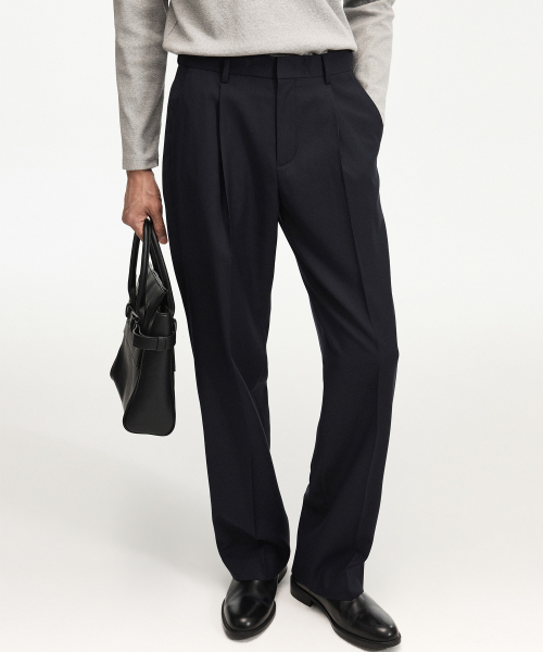 Wool Blend Comfort Semi-Wide Pants (Navy) TNPA6F105N2