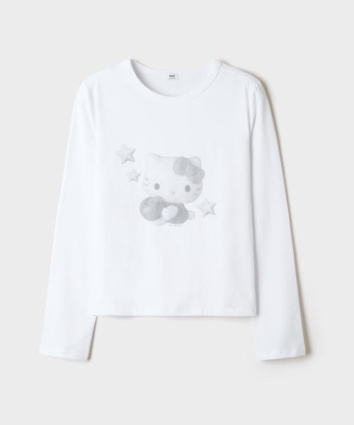 Hello Kitty Cotton Stretch Round-Neck Long-Sleeve Tee (White)_SPLAG49U09
