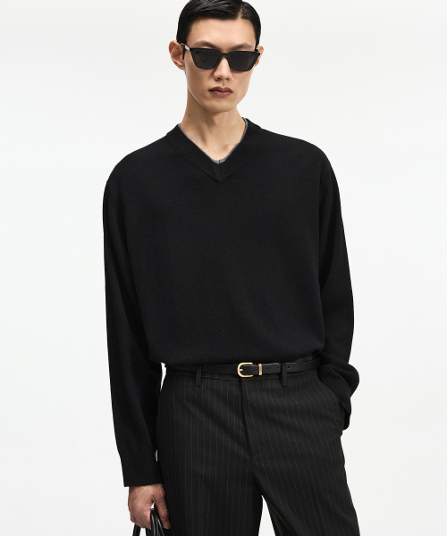 Layered V-Neck Knit Top (Black) TNSW6F108BK