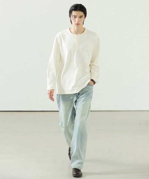 Loopwheel Henley Neck Long-Sleeve T-Shirt Ivory
