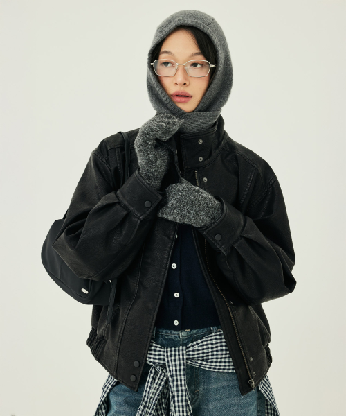 우먼 레더 블루종 자켓 블랙