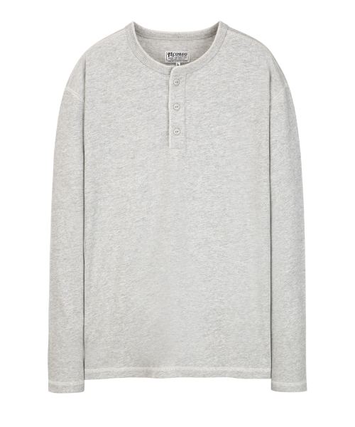 LOOPWHEEL Henley Neck Long Sleeve T Shirt Melange Gray