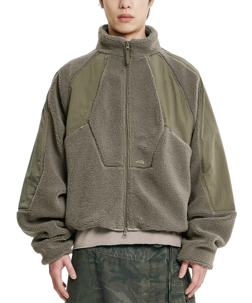 아조바이아조 Raglan Fleece Nylon Panel Jacket [MOCHA]