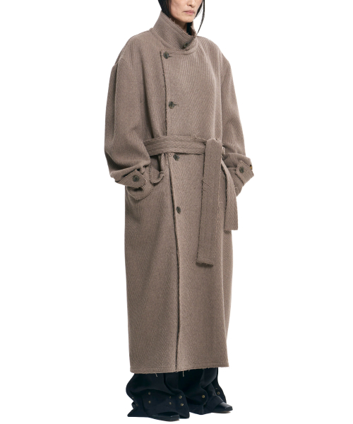 아조바이아조 Raw Edge Single Collar Wrap Coat [BEIGE]