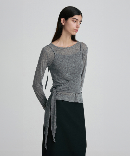 LAYERED TIE-WAIST SHEER TOP