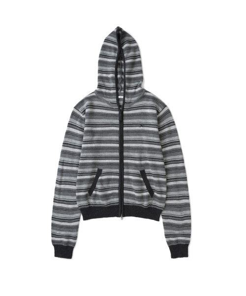 TCM multi-stripe knit hooded zip-up (grey)