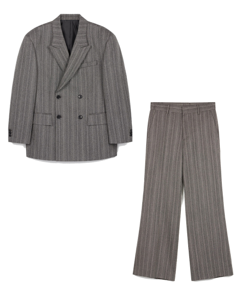 [SET] Herringbone Structure Wool Double Jacket & Flare Pants(Grey) 0TPA6F107G2