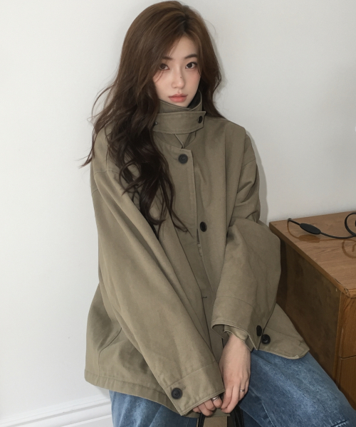 (CT-1486)LEATHER COLLAR QUILIED WORK COAT