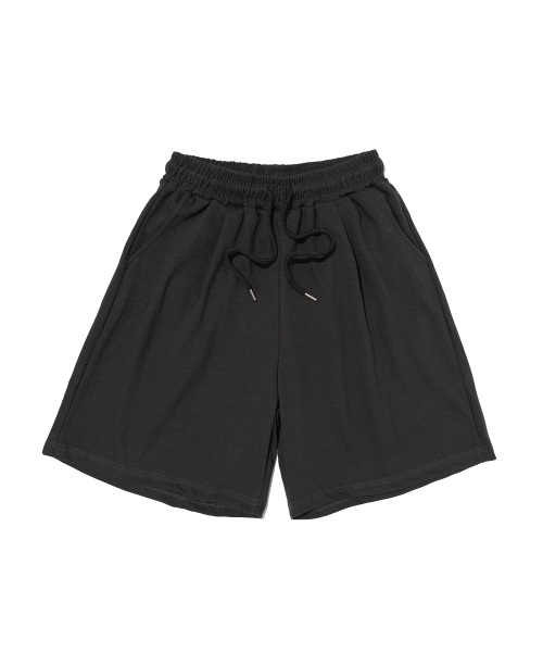 Soft Plain Pintuck Cotton Shorts (Charcoal)