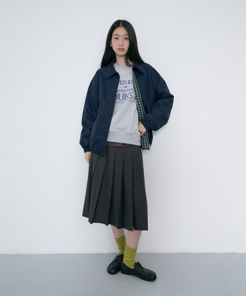 PLEATS LONG SKIRT_UDSK6C206_CHARCOAL GREY