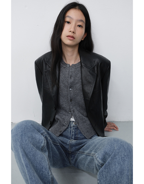 UNISEX RELAXED LEATHER HALF JACKET_UDJA6C103_BLACK