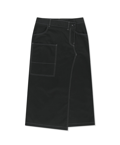 BIG POCKET LONG WRAP SKIRT IN BLACK