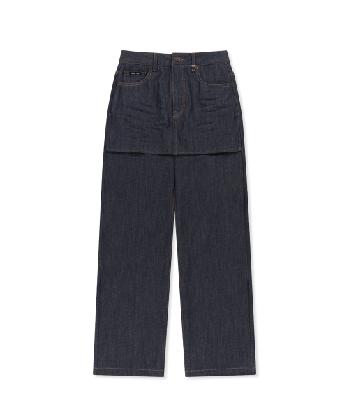 SKIRT OVERLAY DENIM PANTS IN DARK NAVY