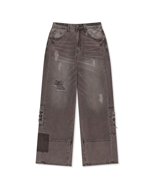 SHADOW DISTRESSED WIDE DENIM PANTS IN BROWN