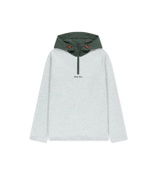COLOR BLOCK HOODY QUARTER ZIP UP IN LIGHT GREY
