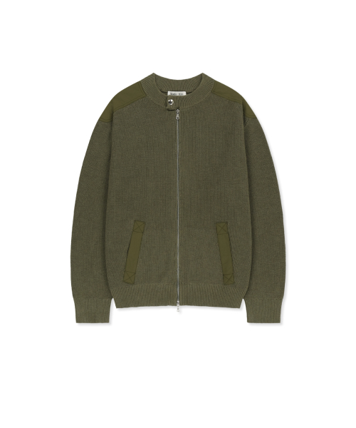 PATCH DETAIL KNIT ZIP UP FOR MEN IN KHAKI