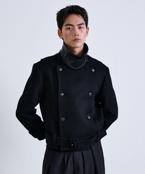 하이넥 벨티드 더블 울 코트 — Main product photo