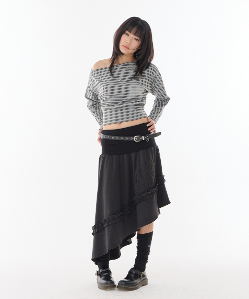 RUFFLE UNBALANCE SKIRT / BLACK