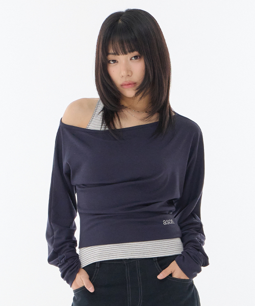 GLEAM OFF SHOULDER LONG SLEEVE / NAVY