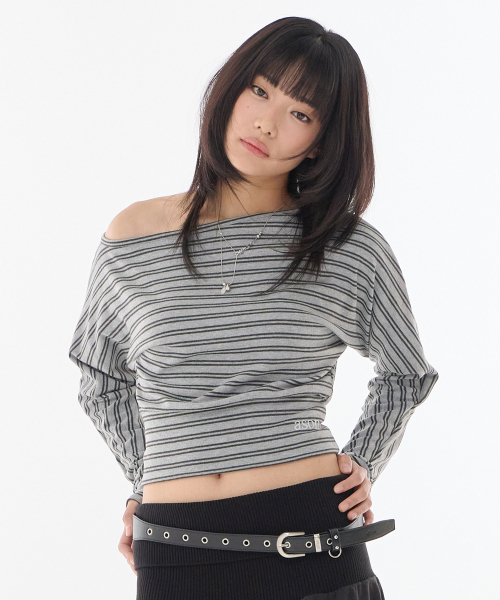 GLEAM OFF SHOULDER LONG SLEEVE / STRIPE GRAY
