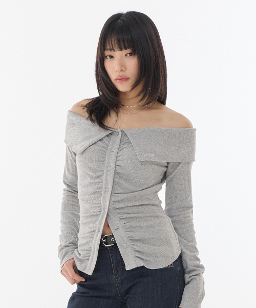 LUCIE SHIRRING OFF SHOULDER TEE / GRAY