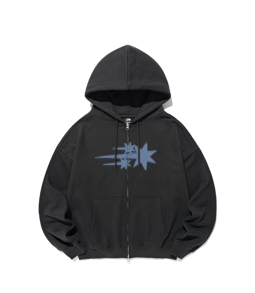 3STAR APPLIQUE HOODIE ZIP UP_CHARCOAL(NG2GSUM490A)