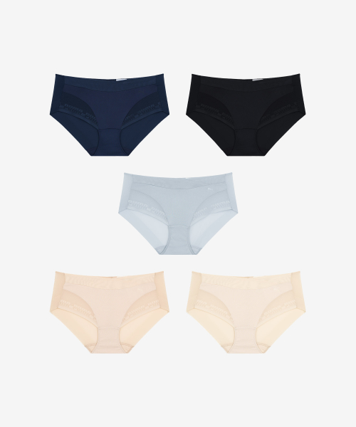 [5PACK] 로고 헴 팬티