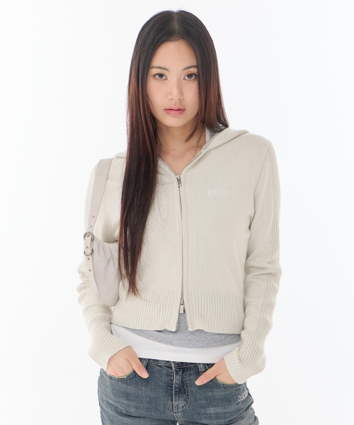 FABLE KNIT HOOD ZIP-UP / BEIGE