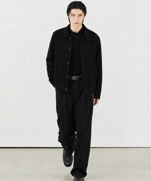 Fake Suede Trucker Jacket, Black