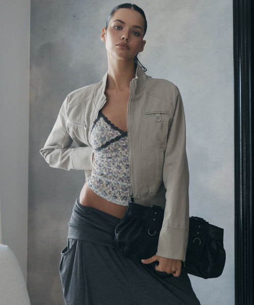 Denver Washed High Neck Jacket (Washed Beige)