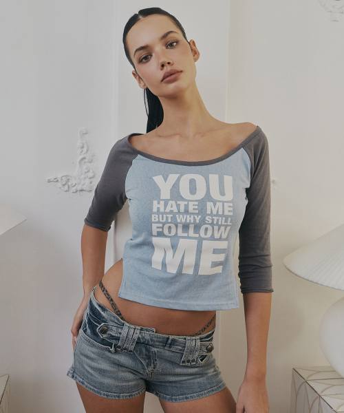 Solene Lettering Raglan Long Sleeve Top (Sky Blue)