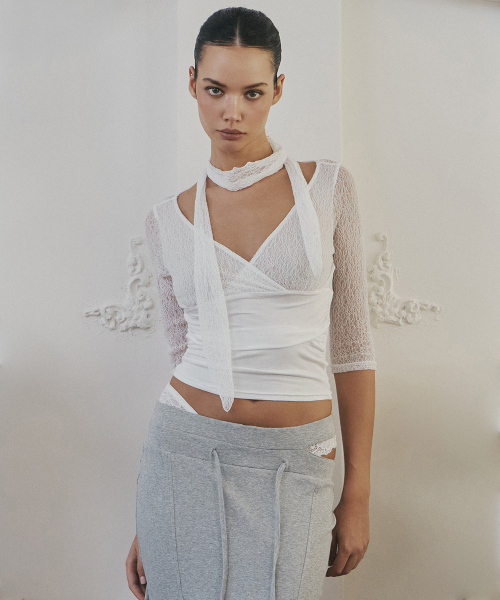Heidi Shirring Long Sleeve Top (Ivory)