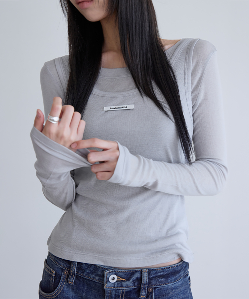 Layerd Sheer Top Set, L.GREY