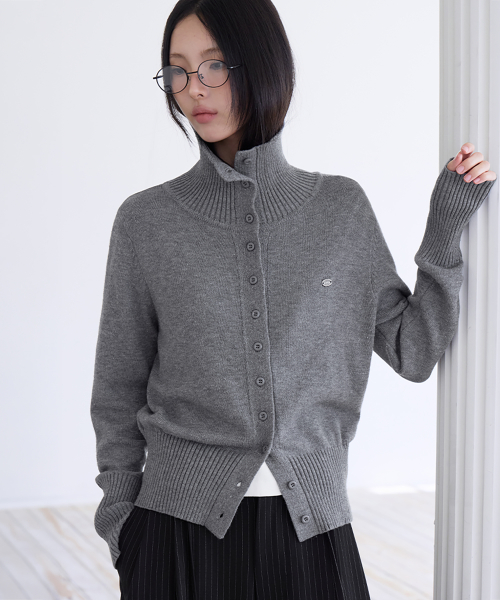Soft High Neck Cardigan, GREY