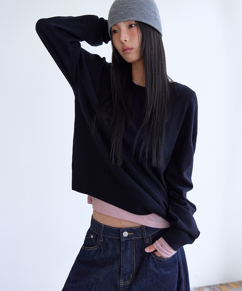 Essential Washable Round Knit, NAVY