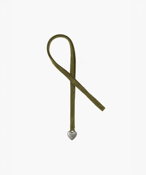 HEART CHARM_dark olive suede