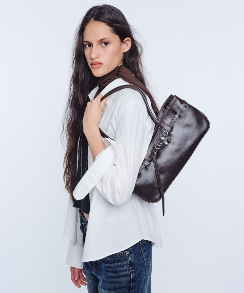 GRANDMA USED SHOULDER BAG_sepia pull-up