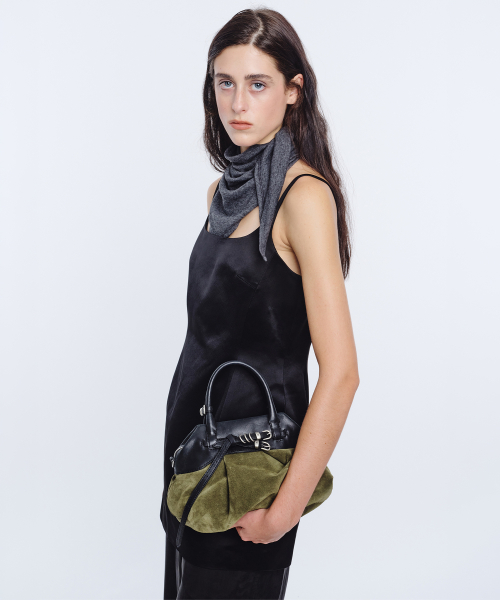 SOFT GRANDMA LAYERED MINI BAG_dark olive suede