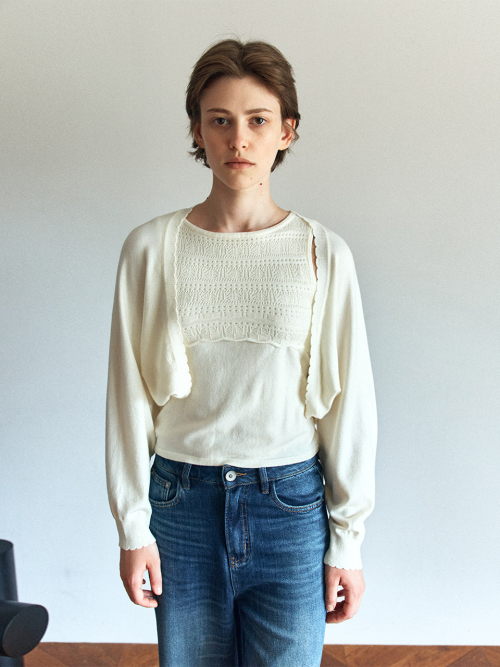 Scallop Bolero & Punch Knit Set (2color)