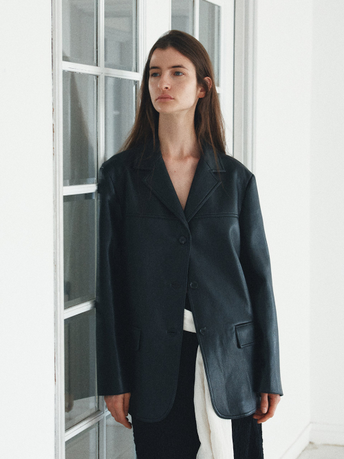 Tailored Collar Leather Blazer
