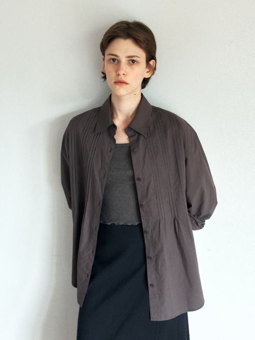 Pintuck Oversized Cotton Shirt