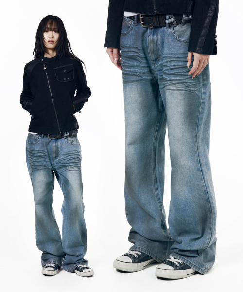Foggy Wash Flare Denim Pants (Blue)