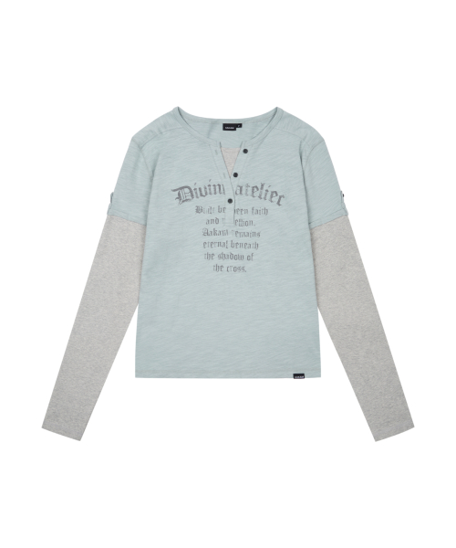 Henry Neck Layered Long Sleeve (Sky Blue)