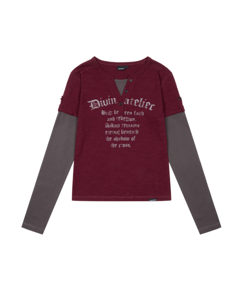 Henry Neck Layered Long Sleeve (Burgundy)