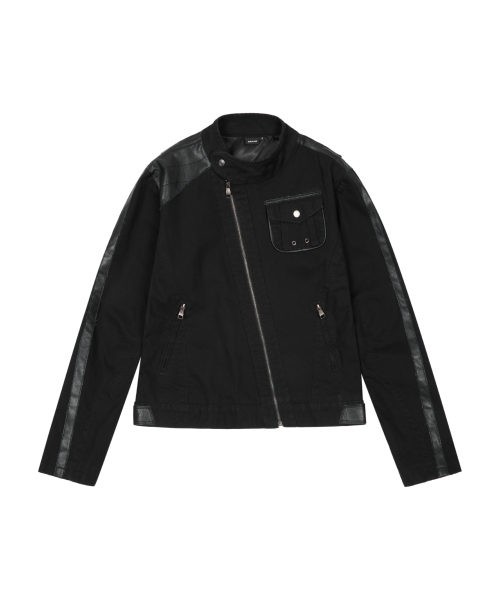 Slant Leather Patch Jacket (Beige)