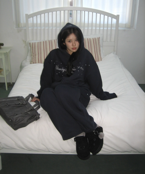 YOUHEE MODE HOOD ZIP-UP_NAVY — Main product photo