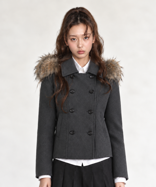 DETACHABLE HOOD DOUBLE COAT_CHARCOAL